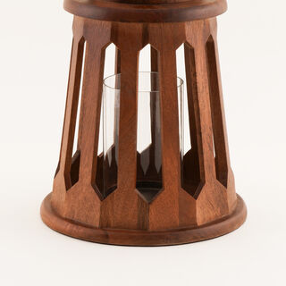 "هومز حامل شمع تصميم فانوس خشب ومعدن طبيعي 31*26*26سم