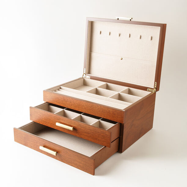 Homez 3 layer wooden jewelry box 25.4*20.3*34.3cm, brown image number 4