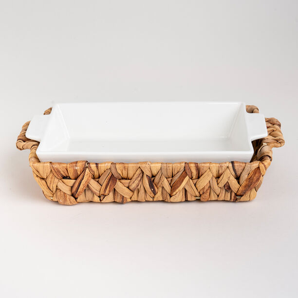 Porcelain Rectangular Dish With Rattan Basket image number 0
