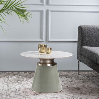 Coffee Table Grey Glass Basewhite Marble Top 61*44 cm