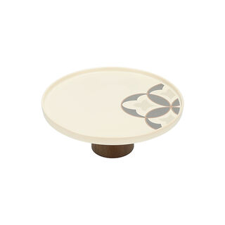 La Mesa creamy porcelain cake stand w wooden base 30cm