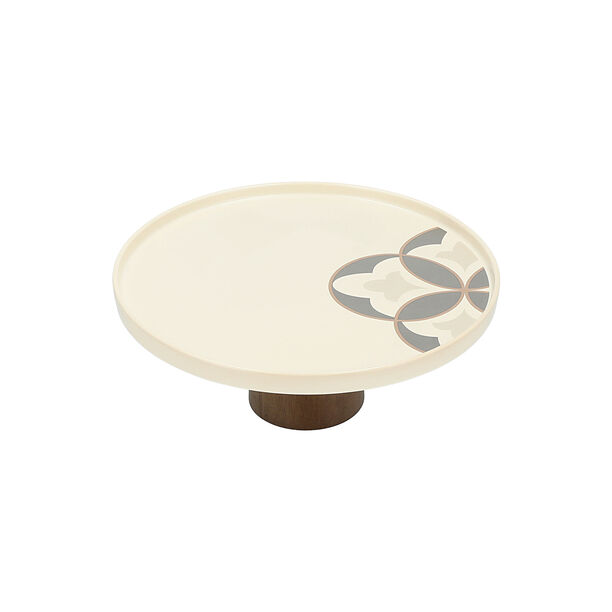 La Mesa creamy porcelain cake stand w wooden base 30cm image number 2