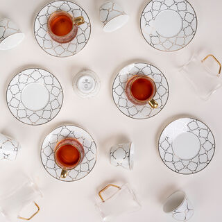 Dallaty white and gold porcelain tea and coffee cups set 18 pcs