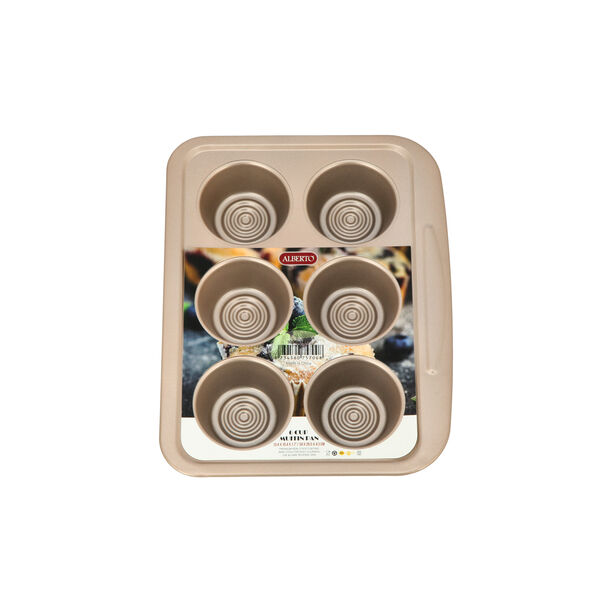 قالب مافن حجم كبير بسطح غير لاصق 6 اكواب لون ذهبي من البرتو  image number 10