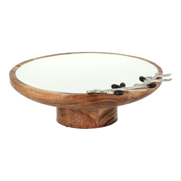 Wooden Round Dish With Olive Decoraction Small 25Cm image number 1