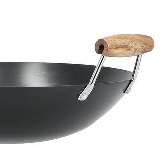 Wok Pan with Wood Handle NonStick Round 38Cm* 2.0Mm Black Finladia