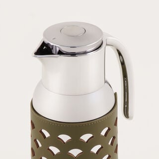 دلتي دلة ستانلس ستيل بلمسة جلد بنقوش، أخضر 1.3 لتر