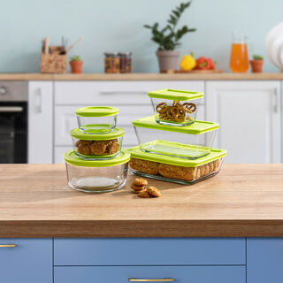 Kitchen classics transparent glass food storage set with lids 12 pcs