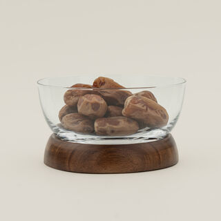 Dallaty glass date bowl with wooden base 14*14*8cm