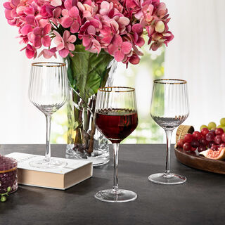 Set Of 4 Clear Ribbed Juice Glass With Gold Rim