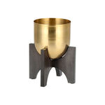 Planter Gold With Wood Stand Gold image number 0