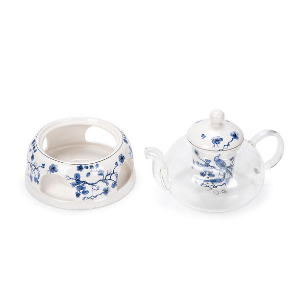 La Mesa white porcelain and glass tea pot and warmer image number 2