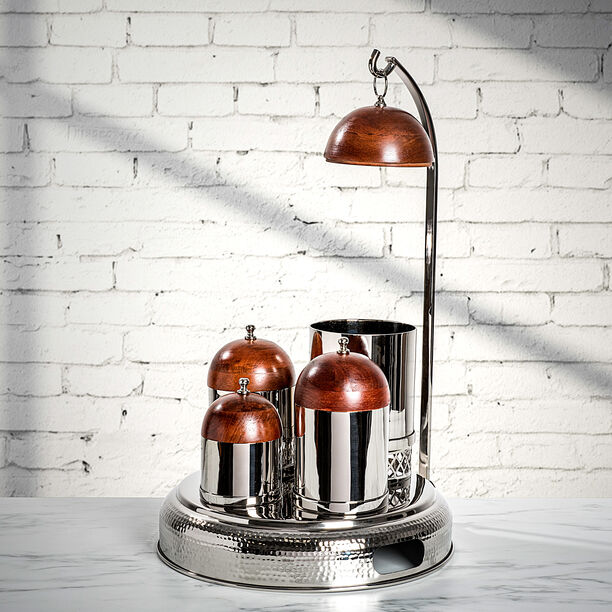 STAINLESS STEEL TRAY WITH 4 CONDEMENTS image number 0