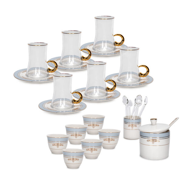28Pc Arabic Tea And Coffee set Porcelain Royal Blue image number 1