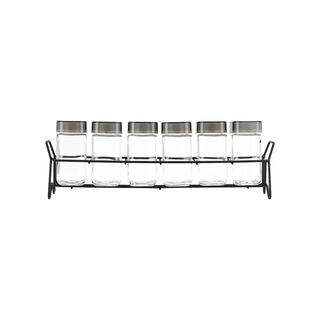 Alberto 6 Piece Glass Spice Jar Set With Plastic Lid And Metal Stand