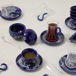 Dallaty blue glass and porcelain Tea and coffee cups set 21 pcs image number 5