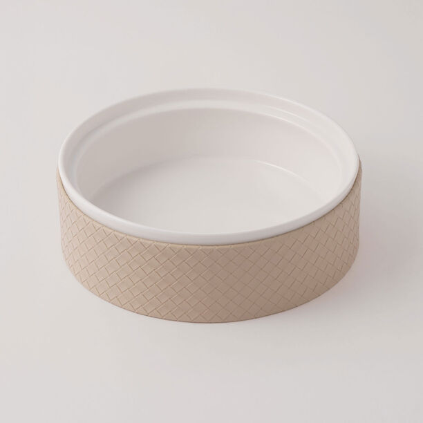 لاميسا طاجن بورسلان قطعة واحدة بغطاء جلد بيج، أبيض، &lrm;9.5 بوصة image number 2