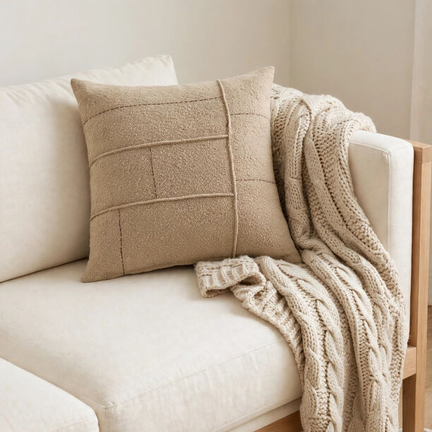 Homez Beige Geometric Grid Cushion Cover, 45*45Cm image number 1