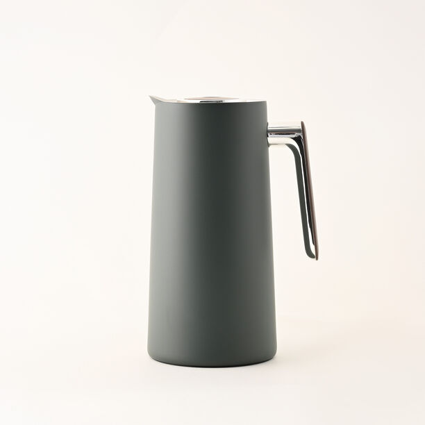1L green steel vacuum flask with wooden handle image number 0