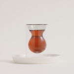 Dallaty 12 pcs double wall glass tea set with porcelain saucers, grey image number 4