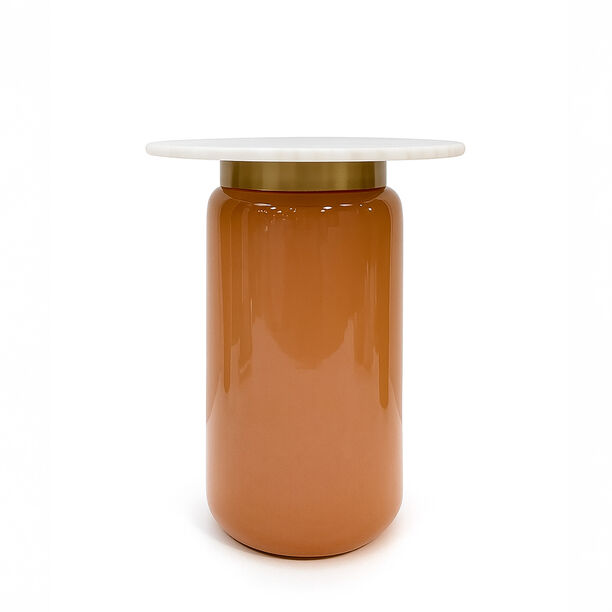 Homez glass side table with marble top, brown 55*48cm image number 0