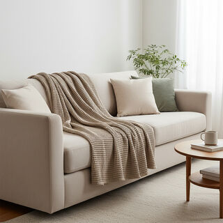 Boutique Blanche Waffle 100% Cotton Woven Throw Natural 130*180cm