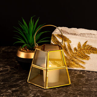 Candle Holder Gold Brass And Glass 