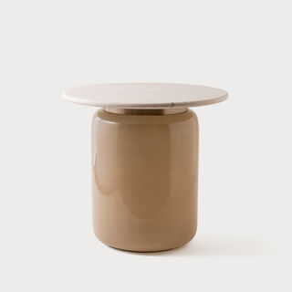 Homez glass side table with marble top 51*47cm, brown