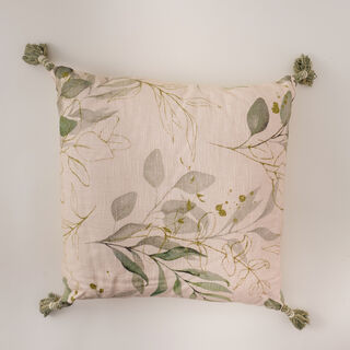 Cottage cotton cushion with leaf pattern 50*50cm, green