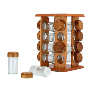 16Pcs Glass Spice Jars With Wood Stand