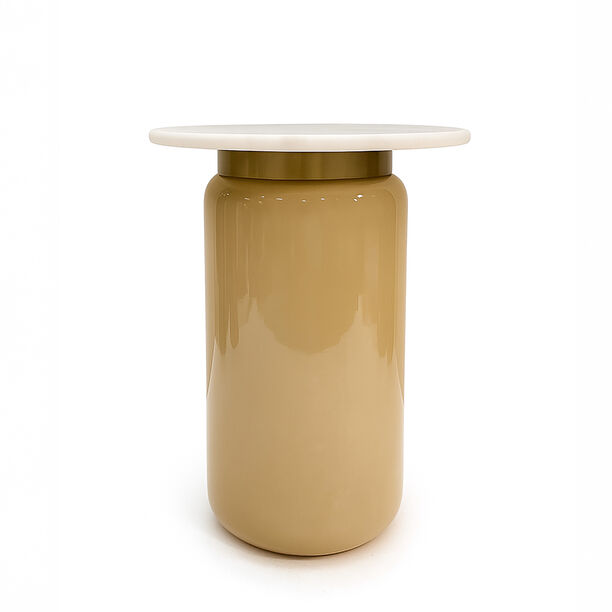 هومز طاولة جانبية زجاج بسطح رخامي، بيج 55*48سم image number 0