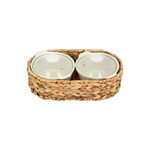 Porcelain 2Pcs Round Casseroles With Lid And Rattan Basket 0.6 L+ 0.6 L image number 3