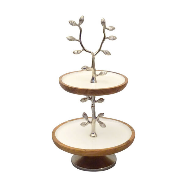 La Mesa 2 Tier Cake Stand Enamel And Floral Decoration Silver image number 0