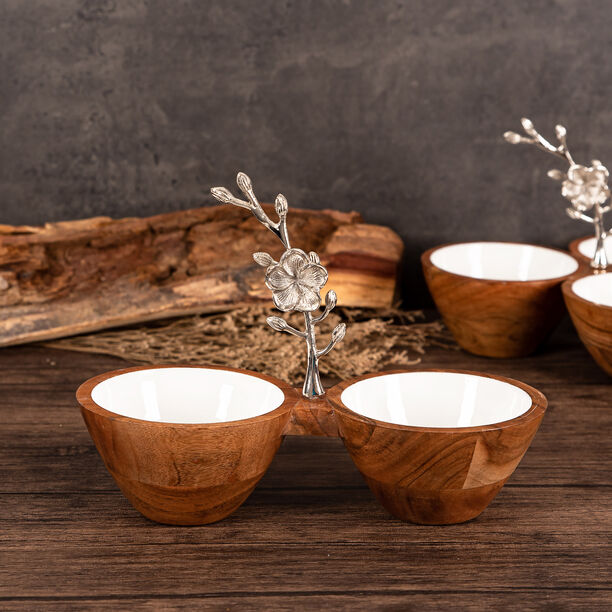 اشتري صحن مكسرات خشبي دائري الشكل قسمين لون فضي من لاميساأونلاين نايس