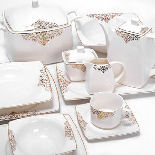 La Mesa gold bone porcelain dinner set 85 pcs
