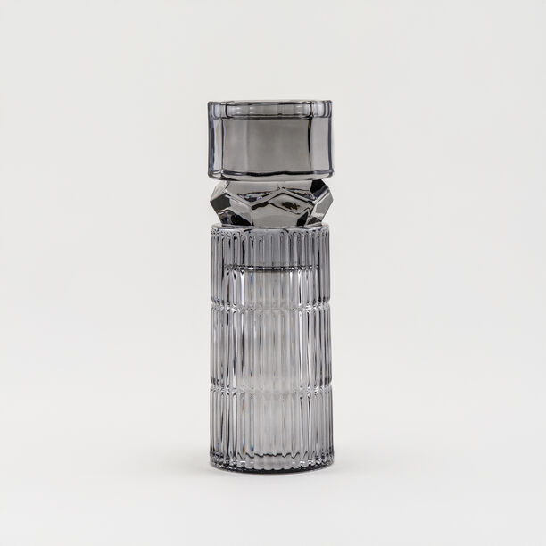 هومز حامل شمعة زجاج رمادي فاتح 8.9*8.9*27.4 سم image number 0