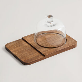 Alberto acacia wood cheese board with glass dome 30*19.8*16.5cm