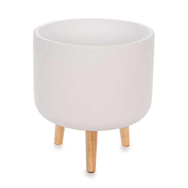 Ceramic Planter With Wooden Leg White  image number 0