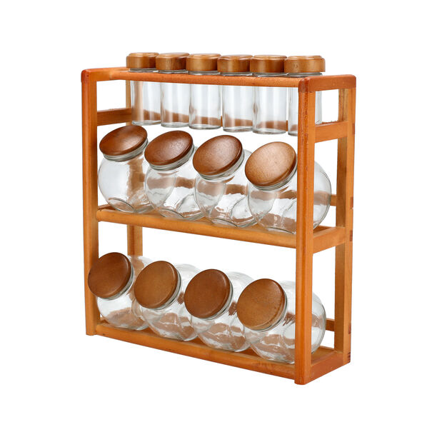 14 Pcs Glass Spice Jar With Wooden Rack image number 1