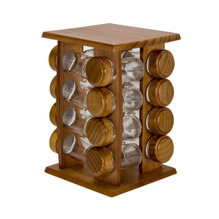 16Pcs Glass Spice Jars With Wood Stand