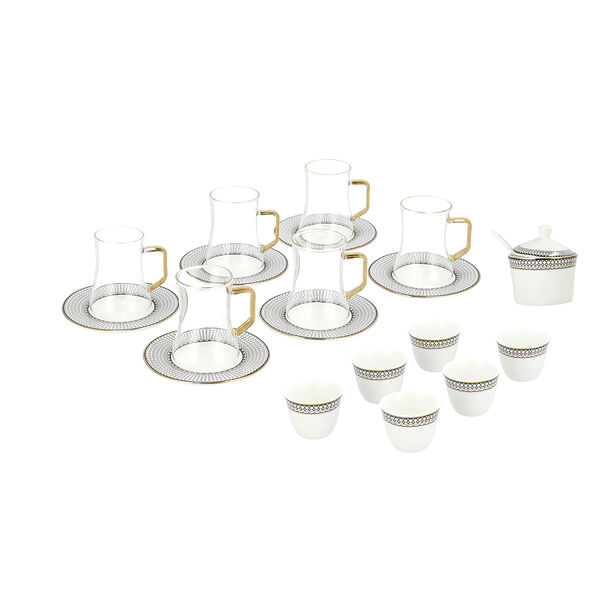 Dallaty white glass and porcelain Tea and coffee cups set 18 pcs image number 2