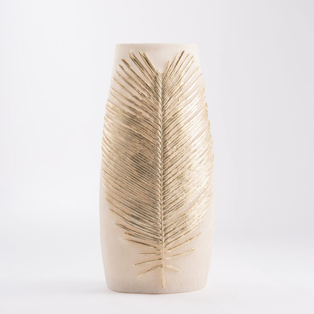 Off white flower vase with gold leaf 17 cm image number 0