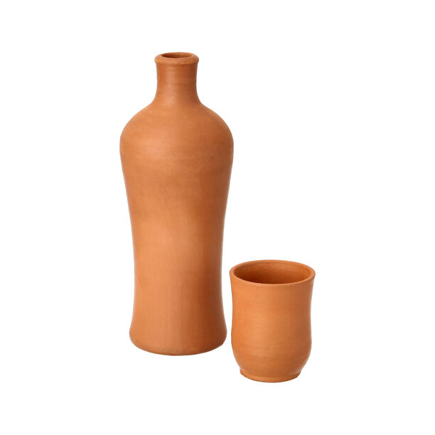 Clay Terracotta Bottle With Cup image number 1