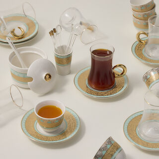Dallaty white with fayrouz and gold prints Tea and coffee cups set 28 pcs