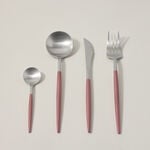 16 Pcs Modern Cutlery Set Silver And Pink Handle image number 0