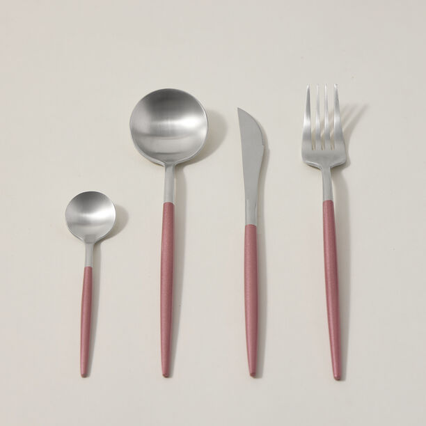 16 Pcs Modern Cutlery Set Silver And Pink Handle image number 0