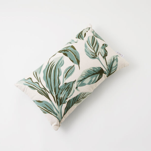 Boutique Blanche rectangular cotton pillow with leaves embroidery, green 45*35*15cm image number 1