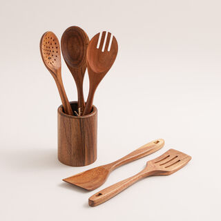 Alberto 5 pieces utensils acacia wood dark brown
