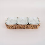 Porcelain 3Pcs Rectangular Casseroles With Lid And Rattan Basket image number 0