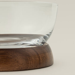 Dallaty glass date bowl with wooden base 14*14*8cm